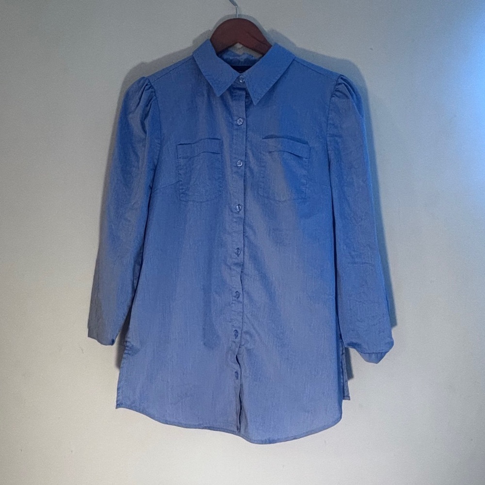 New York & Company Light Blue Button-Front Shirt Dress Size: Small